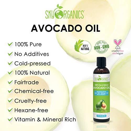 Avocado Oil by Sky Organics - 100% Pure, Natural & Cold-Pressed Avocado Oil - Ideal for Massage, Cooking and Aromatherapy- Rich in Vitamin E and Oleic Acid - 8oz