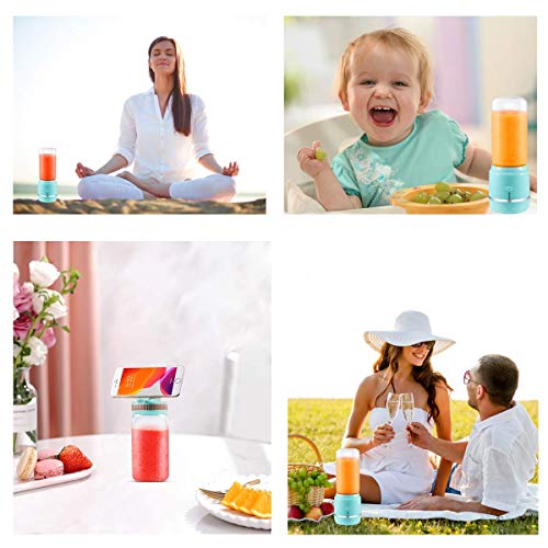 Portable Blender, Yeaky Personal Blender for Shakes and Smoothies with a Travel Lid, USB Rechargeable Blend Jet, Serve as Power Supply, 14oz/420ml Glass Juice Mixer for Home, Office,Gym,and Outdoor(Blue)