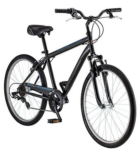 Schwinn Suburban Comfort Hybrid Bike, Featuring Step-Over Steel Frame and 7-Speed Drivetrain with 26-Inch Wheels, Medium/18-Inch Frame, Black