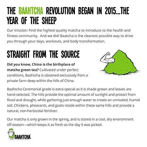 Baahtcha - USDA Organic Matcha Green Tea Powder - Premium Ceremonial Grade - Value Size Lowest Price - Natural Caffeine Energy Drink Mix, Antioxidant, Weight Loss, Fat Burner - 70g