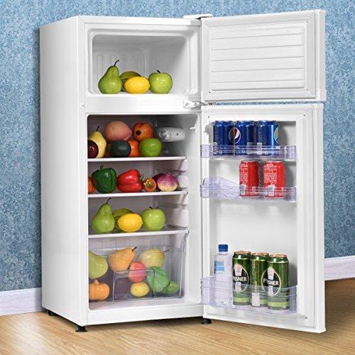 COSTWAY Mini Refrigerator, 2-Door 3.4 cu. ft. Small Compact Under Counter Refrigerator Fridge Freezer Cooler Unit for Dorm, Office, Apartment with Adjustable Removable Glass Shelves (White)