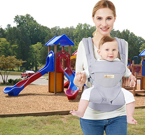 KONPAYDE Baby Carrier with Windproof Cap, Bite Towel, flip 4-in-1 Convertible Carrier, Soft & Breathable Cotton, Babies and Toddlers, Grey