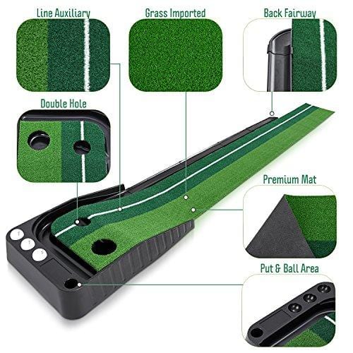 Indoor Golf Putting Green – Portable Mat with Auto Ball Return Function – Mini Golf Practice Training Aid, Game and Gift for Home, Office, Outdoor Use – 3 Bonus Balls [product _type] Abco Tech - Ultra Pickleball - The Pickleball Paddle MegaStore