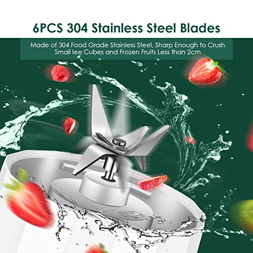 REDMOND Smoothie Blender, 4000mAh Portable USB Rechargeable Blender with 480ml Glass Travel Bottle, 6 Stainless Steel Powerful Blades, Battery Indicator for Shakes and Smoothies Outdoor, White BL015