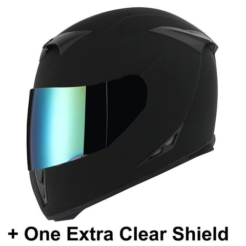 1STorm Motorcycle Full Face Helmet Skull King Matt Black + One Extra Clear Shield, Size Large (57-58 CM,22.4/22.8 Inch)