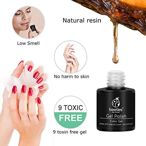 Beetles Gel Nail Polish Set, Red Orange Glitter Gel Polish Kit Soak Off Led Lamp Required Nail Gel Polish Kit Nail Art Gift Box