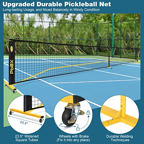 Choiana Pickleball Net Driveway Pickleball Set with Net Wheels Pickle Ball Nets Portable Movable 22ft Regulation Size w/ 4 Paddles Rackets, Durable Metal Pole, Carry Bag for Outdoor Indoor Home