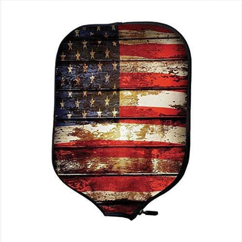 iPrint Neoprene Pickleball Paddle Racket Cover Case,American Flag Decor,Us Symbolism Over Old Rusty Tones Weathered Vintage Social Plank Artwork,Multi,Fit for Most Rackets - Protect Your Paddle