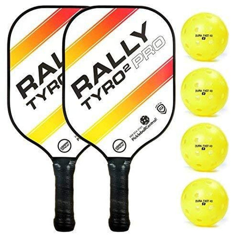 Rally Tyro 2 Pro Pickleball Paddle (2 Paddle / 4 Ball Bundle - White)