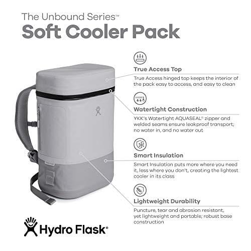 Hydro Flask Unbound 22L Soft Sided Insulated Waterproof Leak Proof Cooler Backpack for Cans Bottles Beer Food Picnic or Camping
