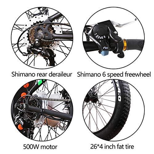 NAKTO Fat Tire Electric Bicycle 300W High Speed Brushless Motor and Detachable Waterproof Lithium Battery Electric Bikes Beach Snow ebike