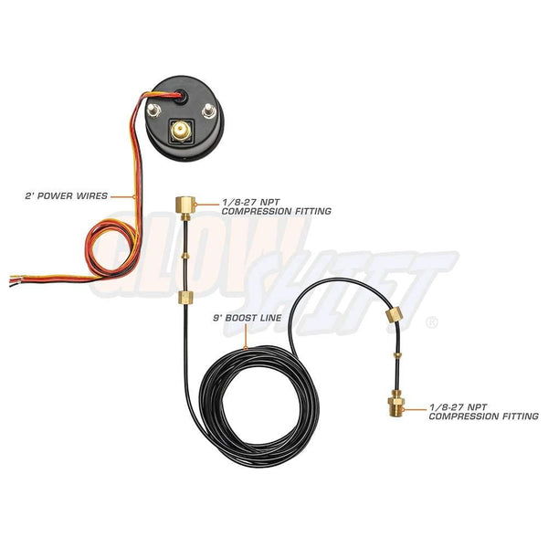 GlowShift Tinted 7 Color 60 PSI Turbo Boost Gauge Kit - Includes Mechanical Hose & Fittings - Black Dial - Smoked Lens - For Diesel Trucks - 2-1/16" 52mm