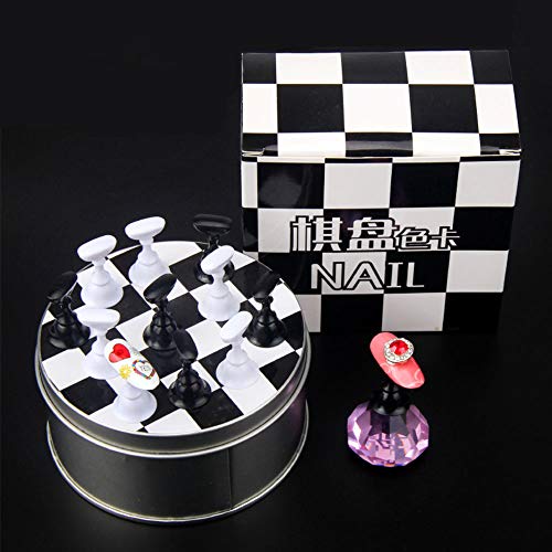 Kalolary 1 Set Nail Art Holder Practice Stand for Nail Art Display, Magnetic Nail Art Tips Holders Crystal Nail Holder Chessboard Fingernail DIY Nail Art Display Stand Training Practice Display Stand