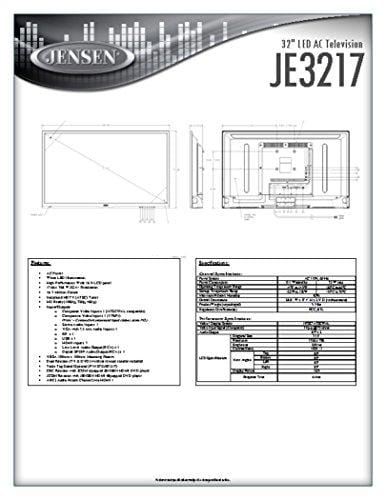 Jensen JE3217 32" LED AC Television with Integrated HDTV (ATSC) Tuner and Remote Control, 1366 x 768 WXGA+ Resolution, HDTV Ready (1080p, 720p, 480p), High Performance Wide 16:9 LCD Panel, 110V AC