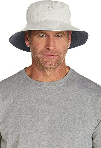 Coolibar UPF 50+ Men's Reversible Bucket Hat - Sun Protective,Large/X-Large,Stone/Carbon
