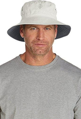Coolibar UPF 50+ Men's Reversible Bucket Hat - Sun Protective,Large/X-Large,Stone/Carbon
