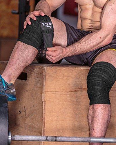 Mava Sports Knee Wraps (Pair) for Cross Training WODs,Gym Workout,Weightlifting,Fitness & Powerlifting - Best Knee Straps for Squats - for Men & Women- 72"-Compression & Elastic Support (Black)
