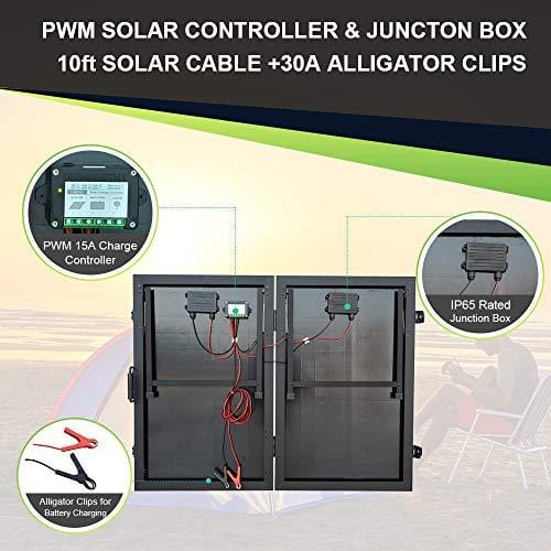 ECO-WORTHY 120 Watt 12Volt Off Grid Monocrystalline Portable Foldable Solar Panel Suitcase with Charge Controller