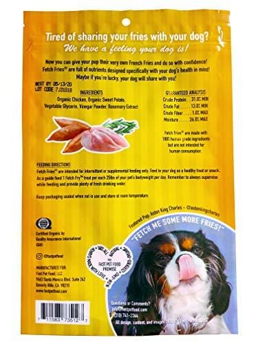 Fetch Fries Organic Dog Treats - USDA Certified Organic, Chicken & Sweet Potato, Made in USA, Human Grade, Grain Free, Soft and Chewy (5 oz)