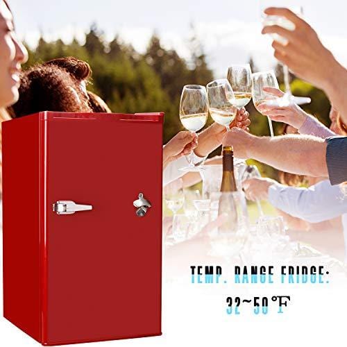 Tavata Compact Refrigerator - 3.2 Cu Ft Countertop Single Door Mini Fridge with Bottle Opener,Freezer,Handle and Reversible Door,Small Drink Chiller for Home, Office,Dorm or RV(Red)