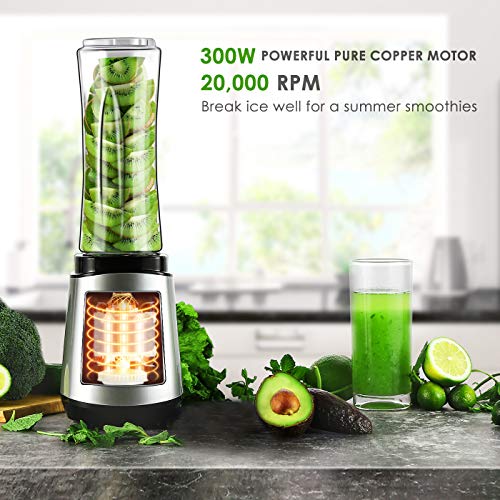 Redmond Smoothie Blender 20000 RPM Countertop Blender Personal Size with 20 oz Portable Bottle for Milk Shakes Fruit Vegetable 300W BPA Free