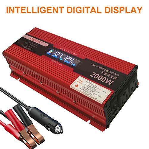2000W (1000 watts continuous) Power Inverter for Home Car RV with 2 AC Outlets Power Converter 12V DC to 110V AC Inverter (Cigarette lighter adapter for device under 150W)
