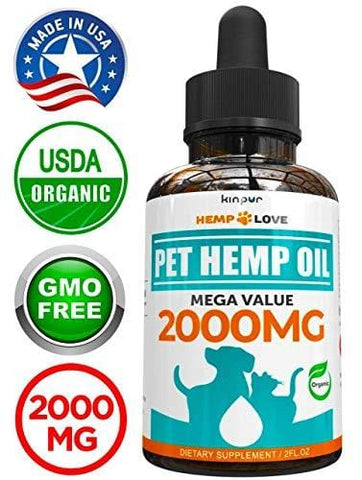 Organic Hemp Oil for Dogs & Cats - 2000mg - Premium Hemp Extract - Anxiety Relief for Dogs - Grown & Made in USA - Omega 3, 6 & 9 - Supports Hip & Joint Health - Natural Relief for Pain