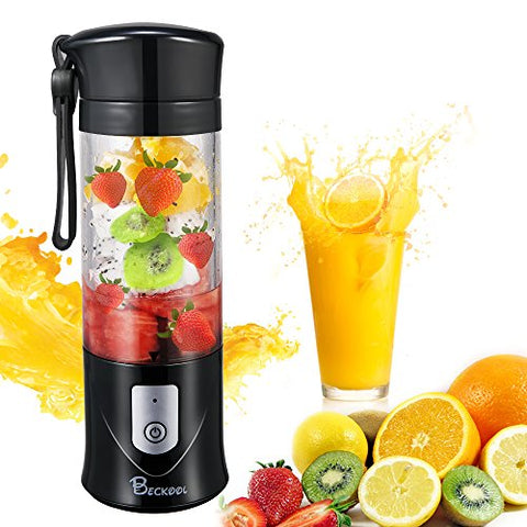 Personal Juicer Blender, Travel Portable USB Mixer Juice Cup with Updated 6 Blades and More Powerful Motor, 13Oz Water Bottle, 4000mAh Rechargeable Battery, Black