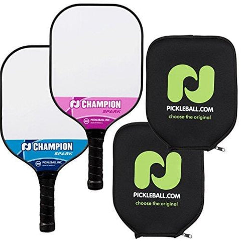 Pickle-Ball Champion Spark Pickleball Paddle | Composite Paddle | Polypropylene Honeycomb Core | Fiberglass Face | Lightweight (1 Blue + 1 Purple + 2 Covers)