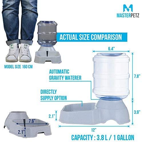 Automatic Dog Water Bowl with Wide Bowl for Dogs Cats Pets Puppy Kitten with 1 Gallon 3.8 Liter Capacity, Replendish Gravity Waterer Easy Cleaning Safety Twist Mouth Ring with Dog Food Recipe Ebook