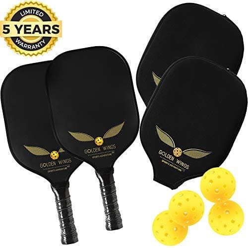 Pickleball Paddle Set Of 2 - Graphite Pickleball Racket + 4 Pickle Balls - Composite Fiberglass Pickleball Paddles Bundle Honeycomb Core Pickle Ball Racket - Best Pickleball Racquet Game Sets + Cover
