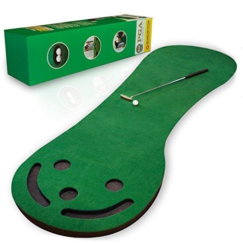 Shaun Webb Golf Indoor Putting Green - Mat for Back Swing Practice, Training - Golfing Aids, Simulators, Gifts, Accessories for Home, Office - 3-Hole Design, Sand Trap, Grass Carpet Surface - 9x3 Feet