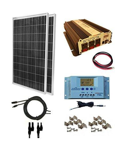 WindyNation 200 Watt (2pcs 100 Watt) Solar Panel Kit with 1500W VertaMax Power Inverter for RV, Boat, Off-Grid 12 Volt Battery Systems