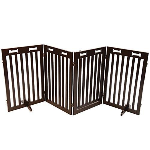 Arf Pets Free Standing Wood Dog Gate with Walk Through Door, Expands Up to 80" Wide, 31.5" High - Bonus Set of Foot Supporters Included - Upgraded 2019 Stronger Model