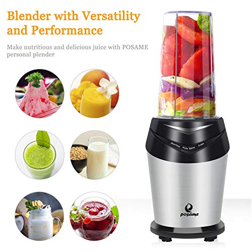 Blender 800W Smoothie Blender Mini High-Speed Personal Blender/Mixer Bullet Blender for Shakes and Smoothies Juices Nuts Coffee Bean Baby Food with 3pcs BPA-Free Portable Travel Blender Bottles in Silver