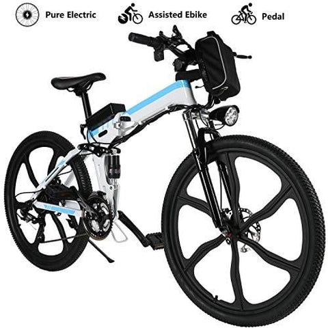 Yiilove Electric Mountain Bike 26'' Wheel Ebike 36V Lithium-Ion Battery, Electric Bicycle 250W Powerful Motor, Shimano 21 Speed (Type2-26-Foldable-White)