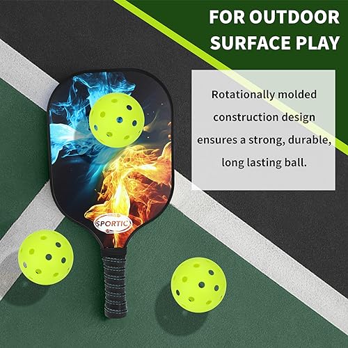 SPORTIC Pickleballs, 40 Holes Outdoors Pickleball Balls, 4 Pack/12 Pack of Pickle Balls Standard, High Elasticity & Durable Pickle Balls for All Style Pickleball (4pcs Injection Molding Pickleballs)