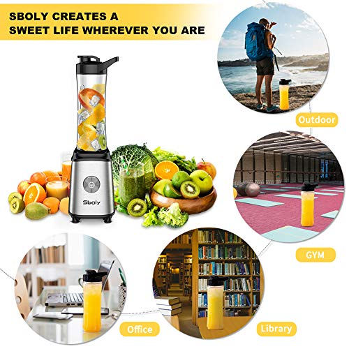Personal Blender, Sboly Smoothie Blender Single Serve Small Blender for Juice Shakes and Smoothie with 20 oz Tritan BPA-Free Blender Cup, 300W (with Silicone Ice Cube Tray/Bottle Brush)