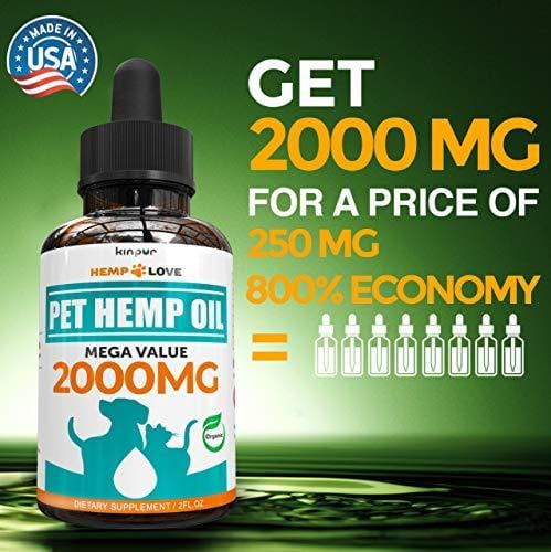 Organic Hemp Oil for Dogs & Cats - 2000mg - Premium Hemp Extract - Anxiety Relief for Dogs - Grown & Made in USA - Omega 3, 6 & 9 - Supports Hip & Joint Health - Natural Relief for Pain