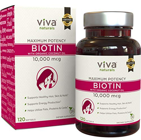 Biotin 10000mcg (120 Softgels) - Support for Healthy Hair Skin Nails, High Potency Biotin Made with Organic Coconut Oil, Non-GMO & Gluten Free