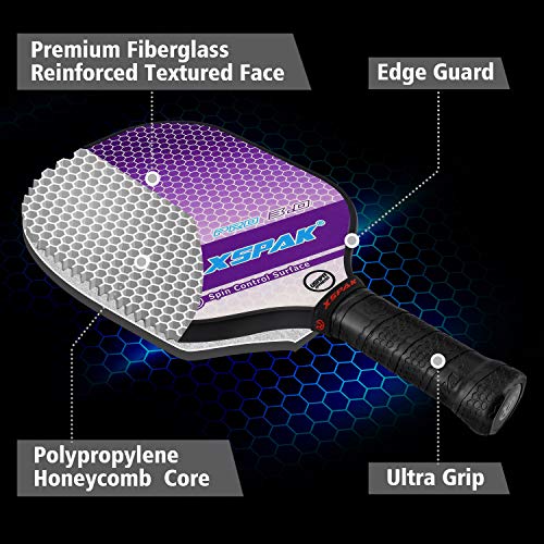 XS XSPAK Upgrade Pickleball Paddles Set of 2,USAPA Approved Pickleball Paddles with Fiberglass Surface,Polymer Honeycomb Core,Soft Cushion Grips, 1 Bag,4 Pickleball Balls for Indoor and Outdoors