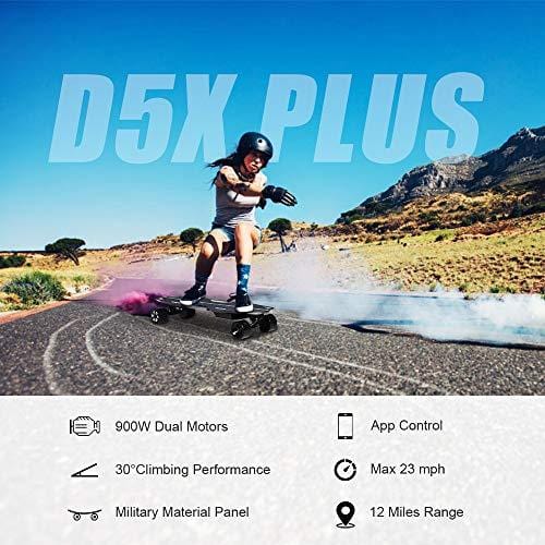 Spadger Electric Skateboard D5X Plus 35’’ Electric Longboard Black, 23Mph 900W Dual Motor, 12 Miles Range, Load up to 264Lbs, with Wireless Remote Control & APP Control Bulit-in LED Lights