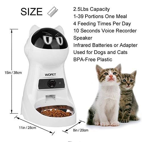 WOpet SmartFeeder,Automatic Pet Feeder Stainless Steel Bowl，Auto Dog Cat Feeder with Timer Programmable,Portion Control,HD Camera Voice Recording,Controlled by Smart Phone with WiFi