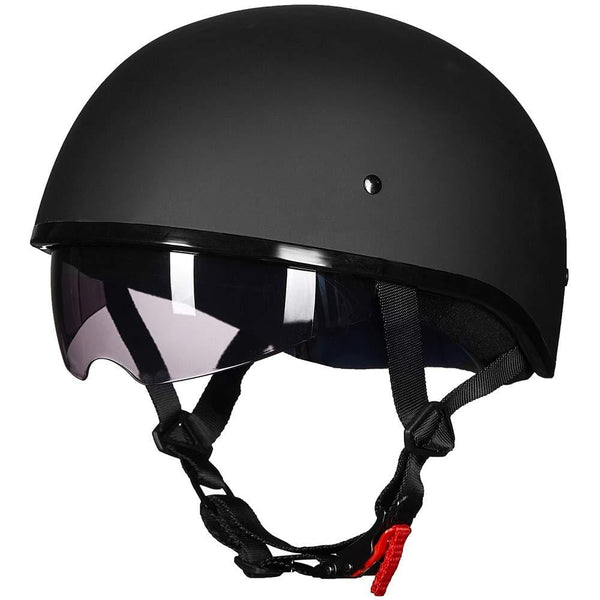 ILM Motorcycle half Helmet with Sunshield Quick Release Strap Half Face Fit for Bike Cruiser Scooter Harley DOT Approved (L, Matte Black)