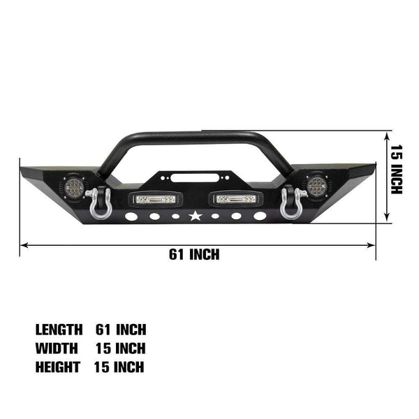 Fieryred Stubby Front Bumper Rock Crawler with Fog Light, D-Ring for 2007-2018 Jeep Wrangler JK