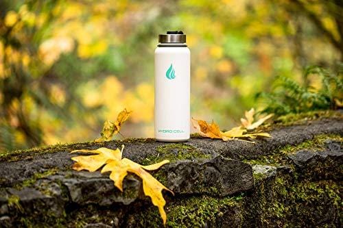 HYDRO CELL Stainless Steel Water Bottle with Straw & Wide Mouth Lids (40oz) - Keeps Liquids Perfectly Hot or Cold with Double Wall Vacuum Insulated Sweat Proof Sport Design (White 40oz)