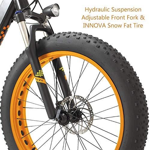 MZZK Electric Mountain Bike with 500W Brush-Less Geared Motor, 48V 13Ah Li-on Battery and 26 Inch Fat Tires - Falcon (Orange)