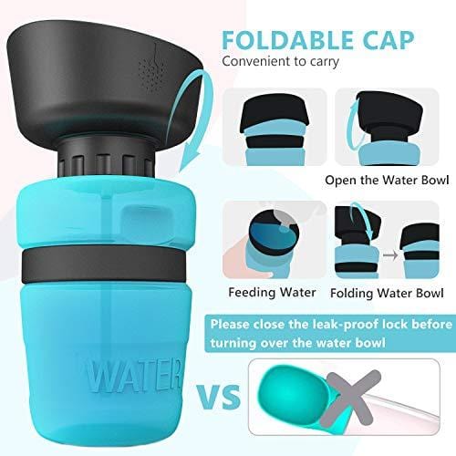 lesotc Pet Water Bottle for Dogs, Dog Water Bottle Foldable, Dog Travel Water Bottle, Dog Water Dispenser, Lightweight & Convenient for Travel BPA Free 18 OZ. (Blue)