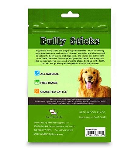 GigaBite 6 Inch Slim Odor-Free Bully Sticks (1-Pound) - USDA & FDA Certified All Natural, Free Range Beef Pizzle Dog Treat - by Best Pet Supplies