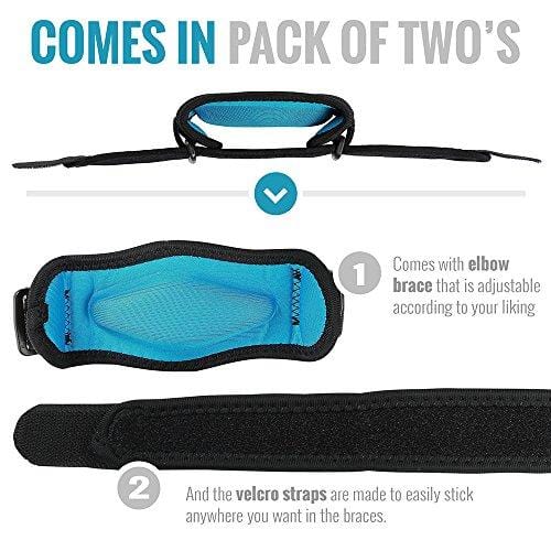 Elbow Brace 2 Pack for Tennis & Golfer's Elbow Pain Relief